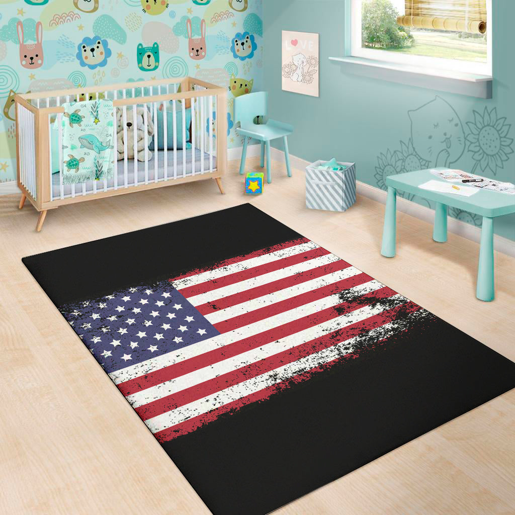 Grunge American Flag Print Area Rug