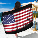 Grunge American Flag Print Beach Sarong Wrap