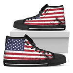 Grunge American Flag Print Black High Top Shoes