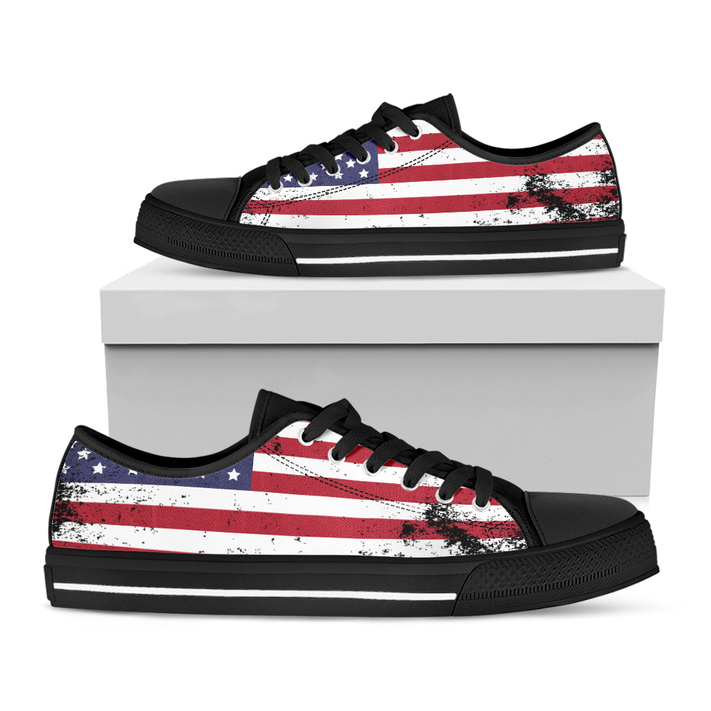 Grunge American Flag Print Black Low Top Shoes 