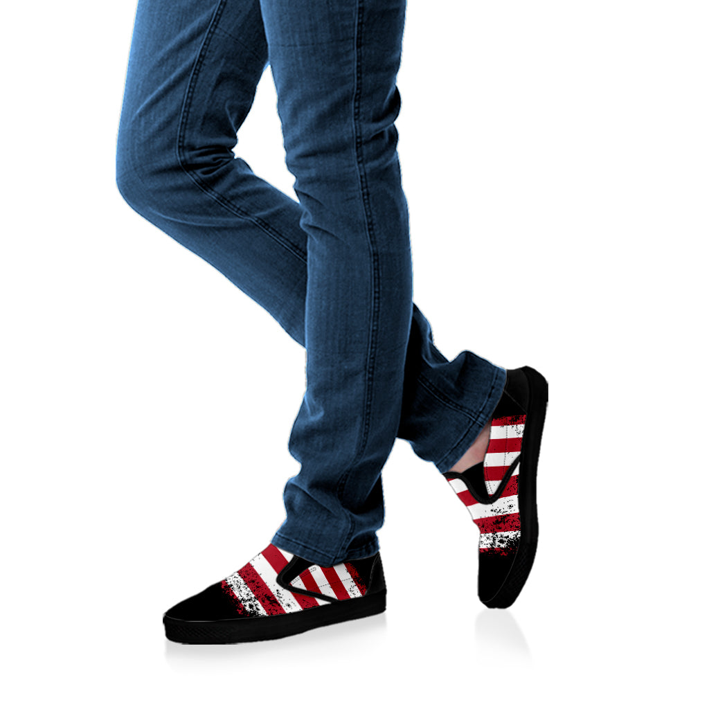 Grunge American Flag Print Black Slip On Sneakers