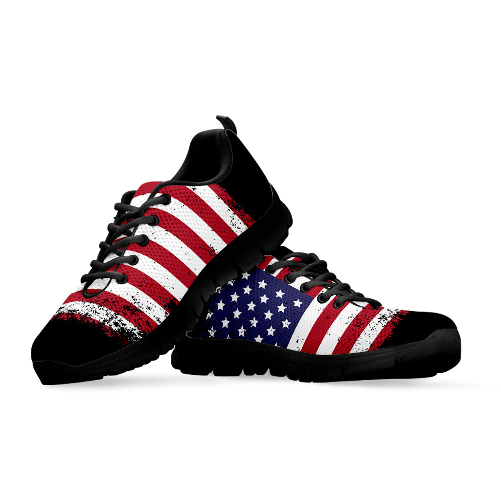 adidas gazelle silver green womens Grunge American Flag Print Black Running Shoes – GearFrost