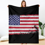 Grunge American Flag Print Blanket