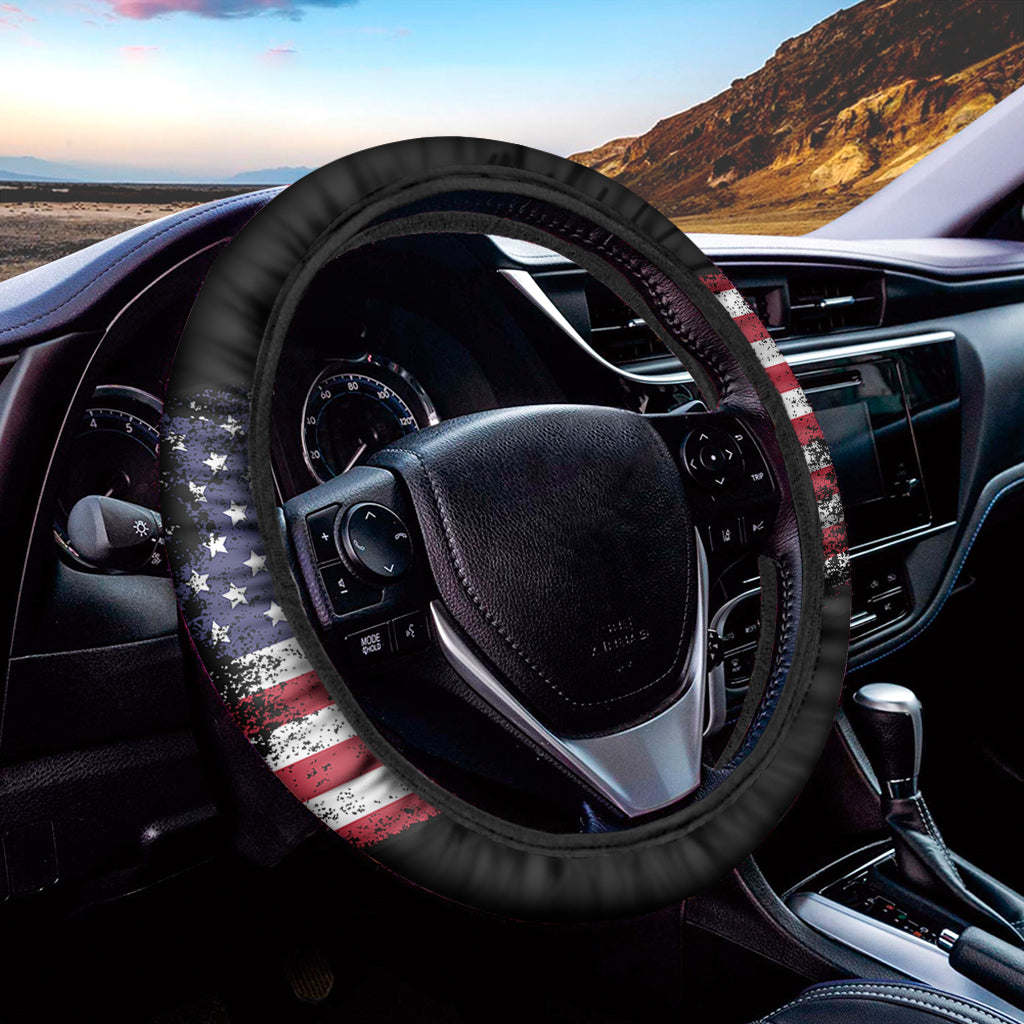 Grunge American Flag Print Car Steering Wheel Cover
