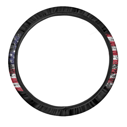 Grunge American Flag Print Car Steering Wheel Cover