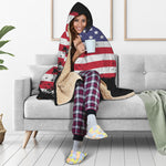 Grunge American Flag Print Hooded Blanket