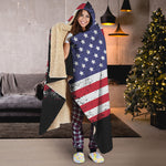 Grunge American Flag Print Hooded Blanket