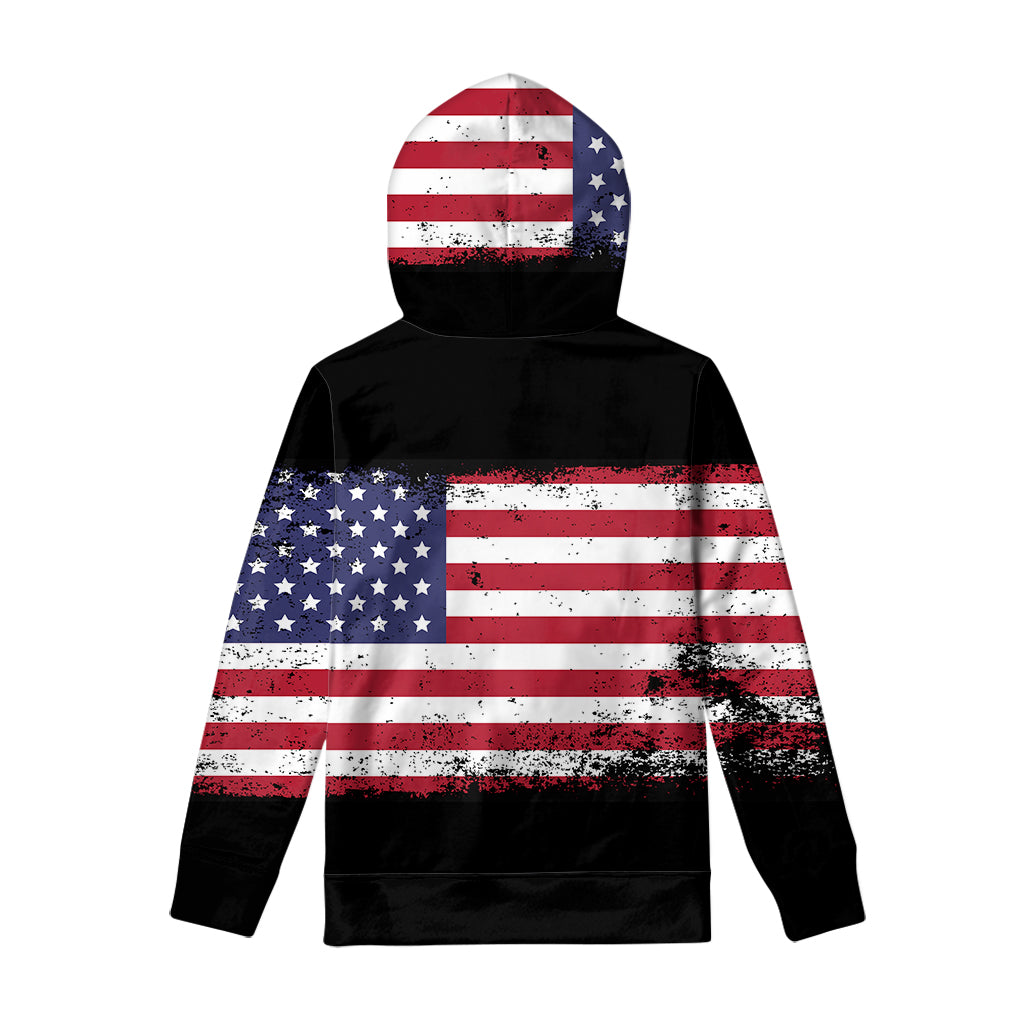 Grunge American Flag Print Pullover Hoodie
