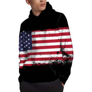 Grunge American Flag Print Pullover Hoodie