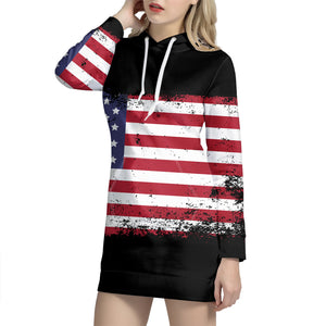 Grunge American Flag Print Pullover Hoodie Dress