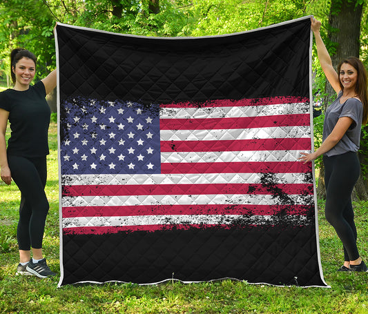 Grunge American Flag Print Quilt