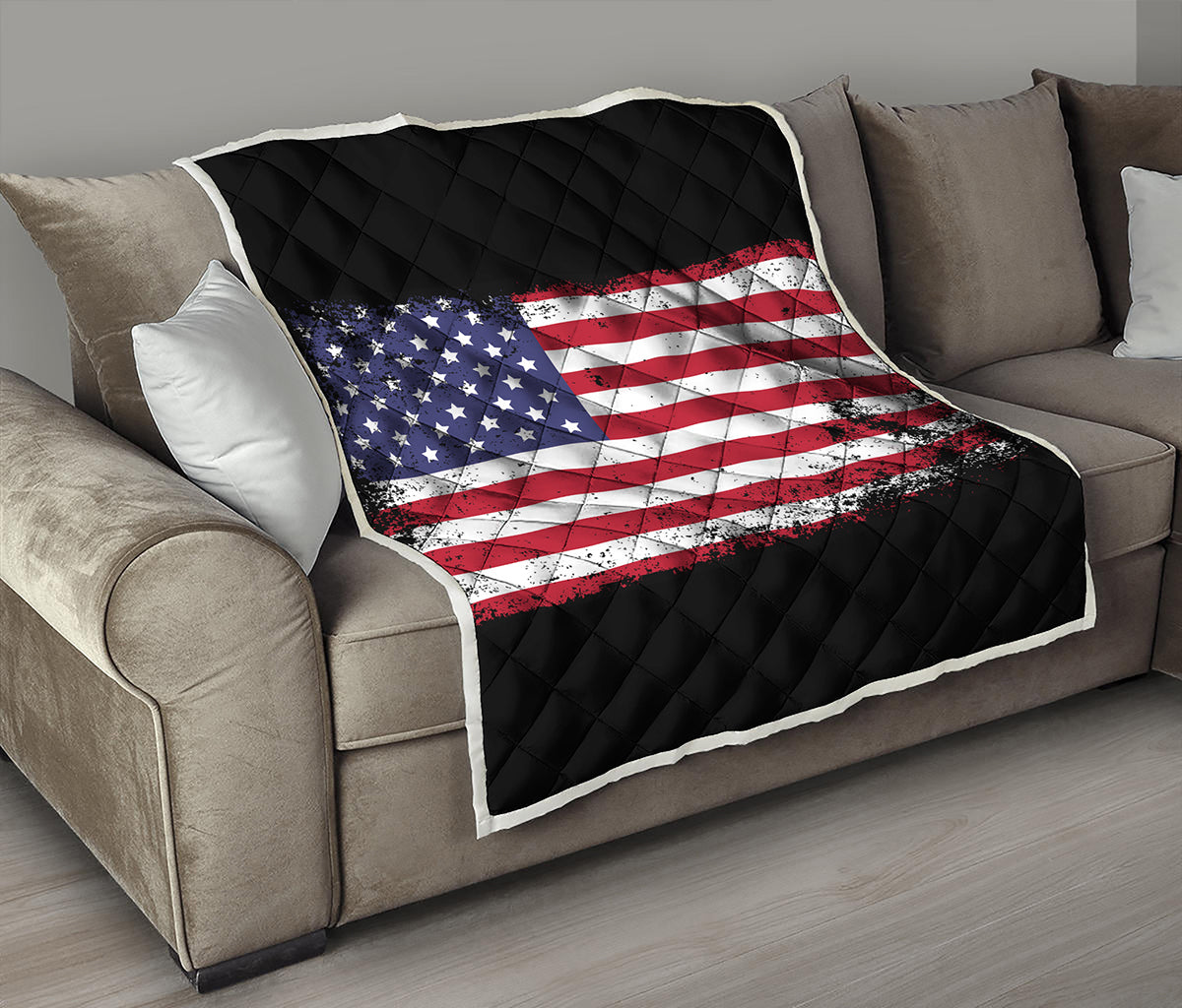 Grunge American Flag Print Quilt