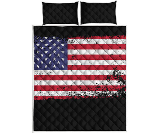 Grunge American Flag Print Quilt Bed Set