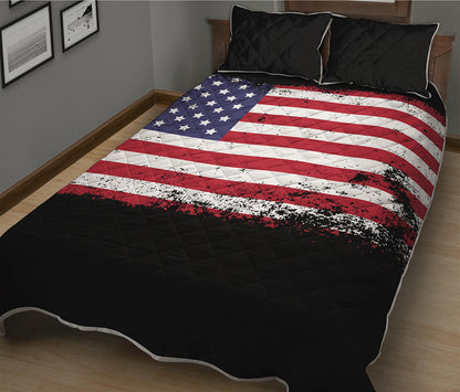 Grunge American Flag Print Quilt Bed Set