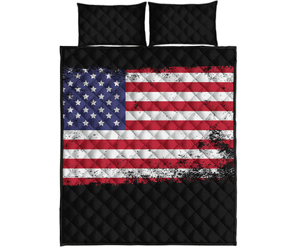 Grunge American Flag Print Quilt Bed Set
