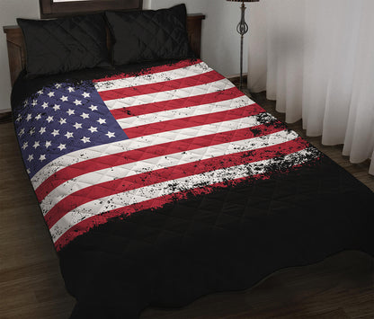 Grunge American Flag Print Quilt Bed Set