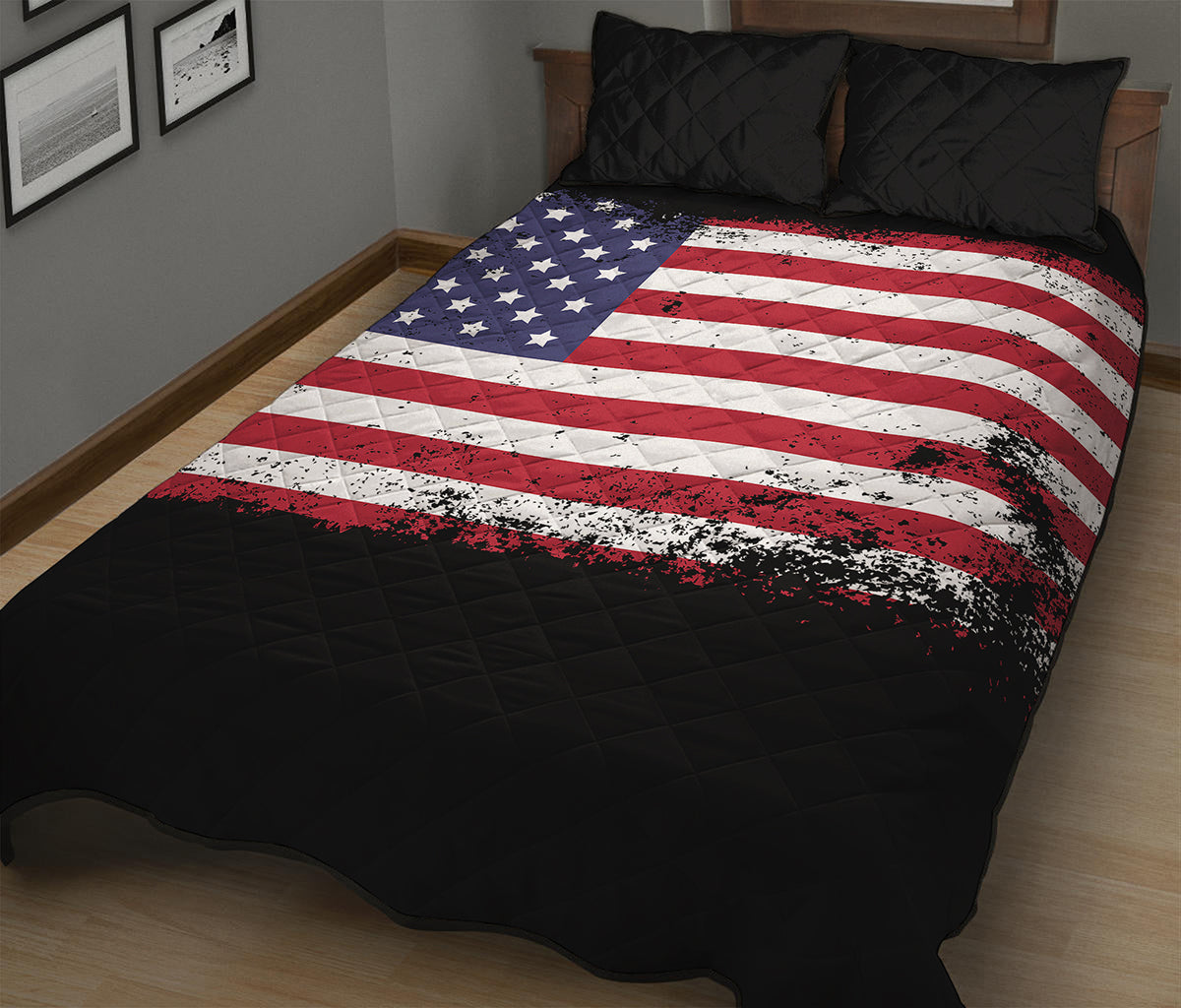 Grunge American Flag Print Quilt Bed Set