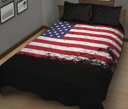 Grunge American Flag Print Quilt Bed Set