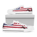 Grunge American Flag Print White Low Top Shoes