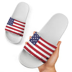 Grunge American Flag Print White Slide Sandals