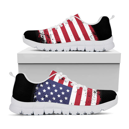 Grunge American Flag Print White Sneakers