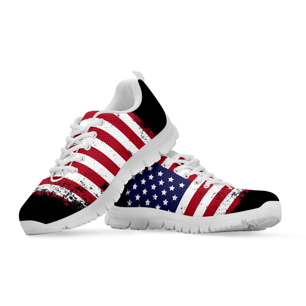 Grunge American Flag Print White Sneakers