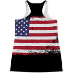 Grunge American Flag Print Women's Racerback Tank Top