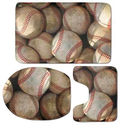 Grunge Baseballs Print 3 Piece Bath Mat Set