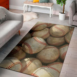 Grunge Baseballs Print Area Rug