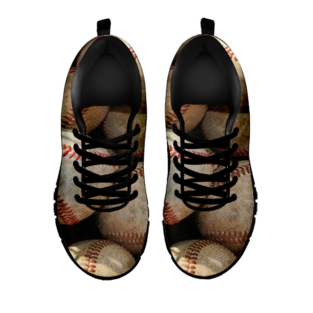Grunge Baseballs Print Black Sneakers