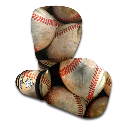 Grunge Baseballs Print Boxing Gloves