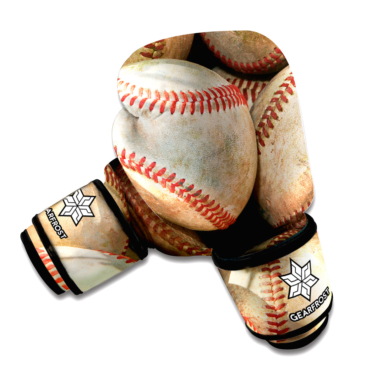 Grunge Baseballs Print Boxing Gloves
