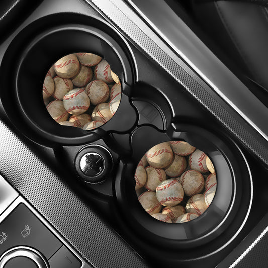 Grunge Baseballs Print Car Coasters