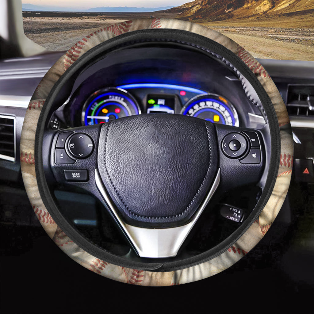 Grunge Baseballs Print Car Steering Wheel Cover