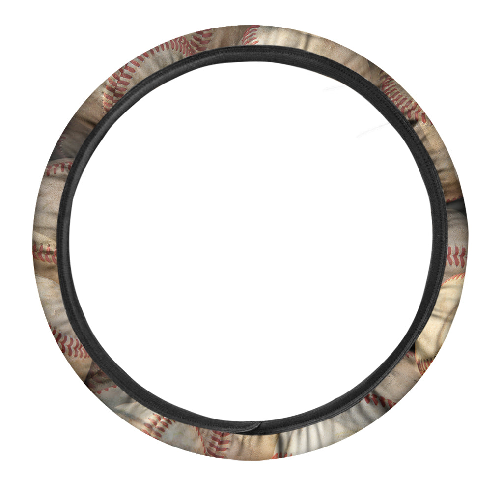 Grunge Baseballs Print Car Steering Wheel Cover