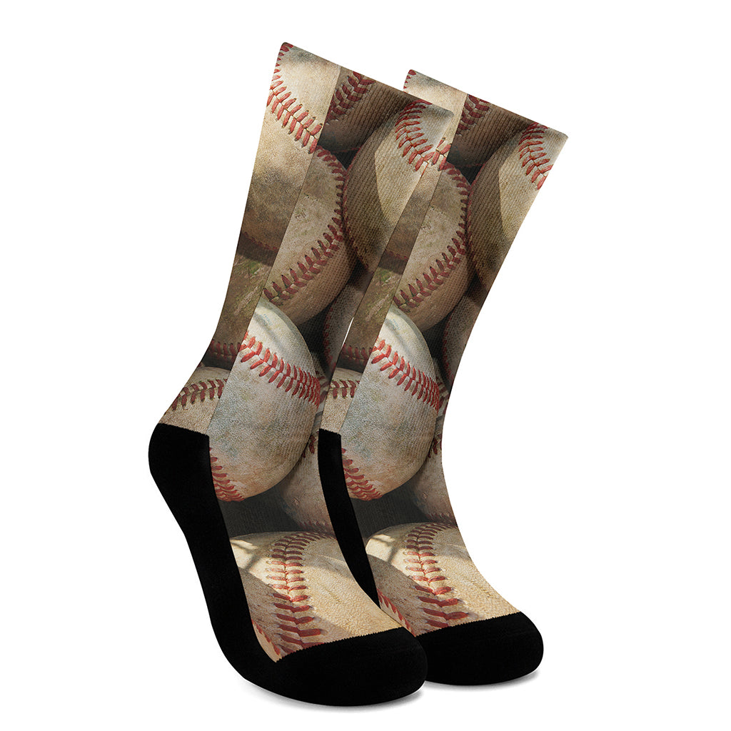 Grunge Baseballs Print Crew Socks