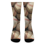 Grunge Baseballs Print Crew Socks
