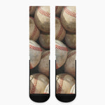 Grunge Baseballs Print Crew Socks