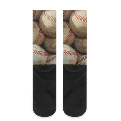 Grunge Baseballs Print Crew Socks