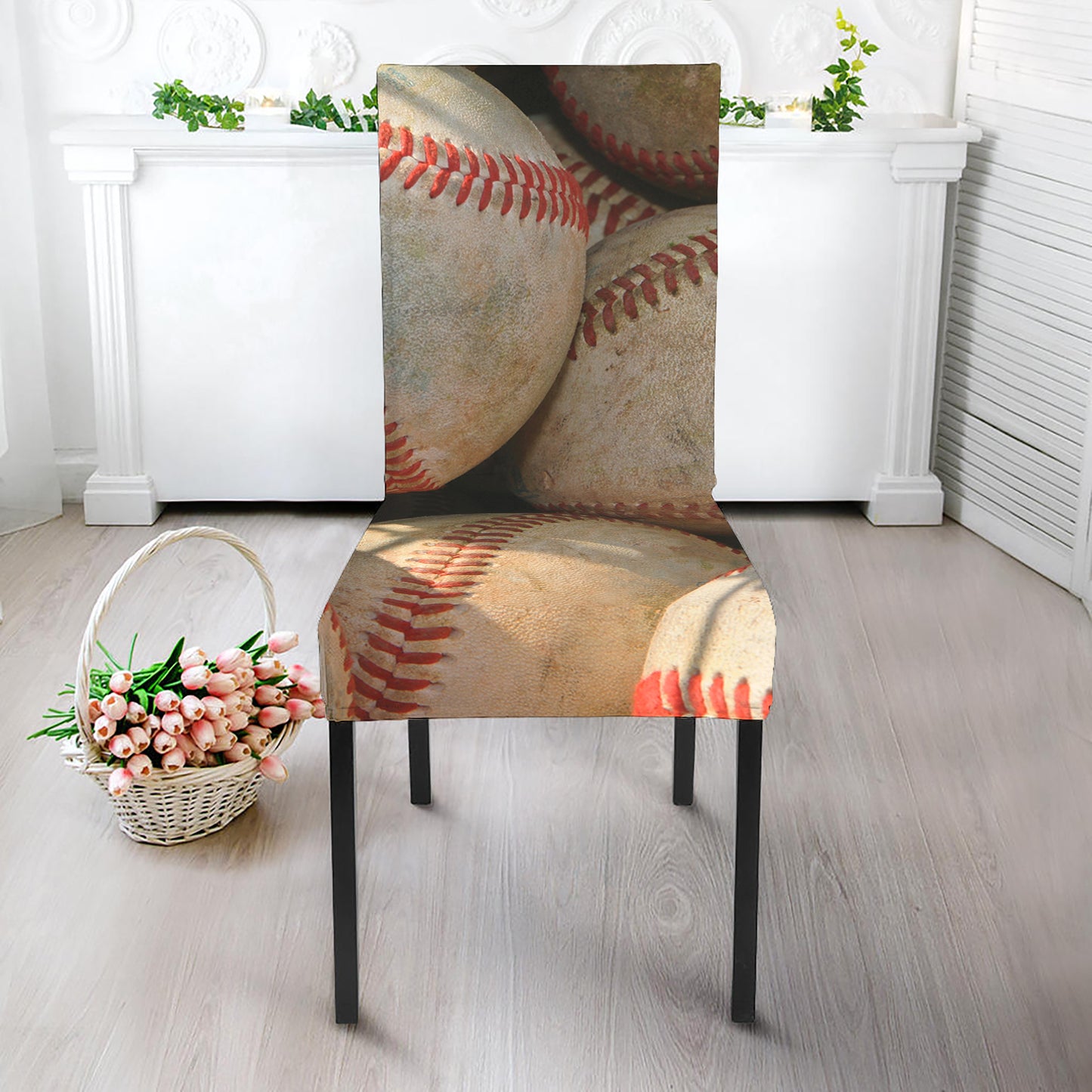 Grunge Baseballs Print Dining Chair Slipcover