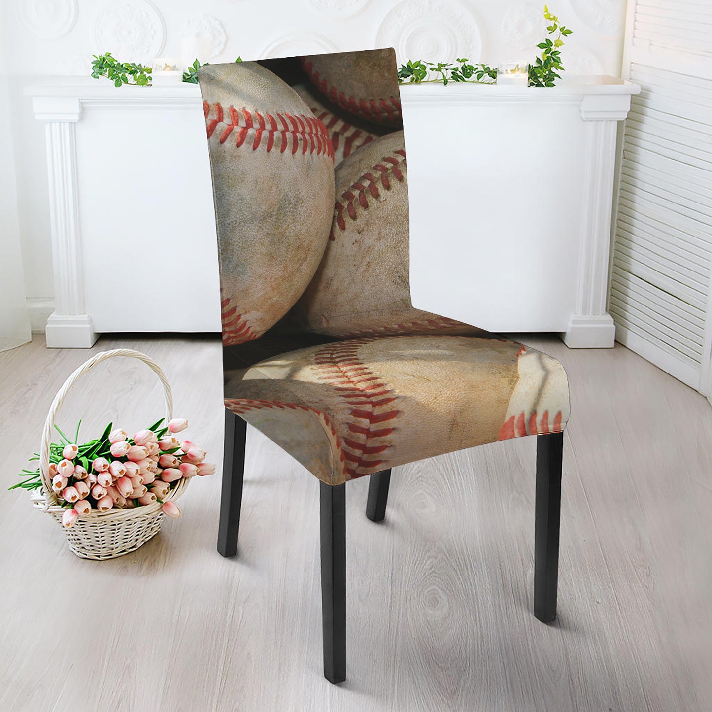 Grunge Baseballs Print Dining Chair Slipcover