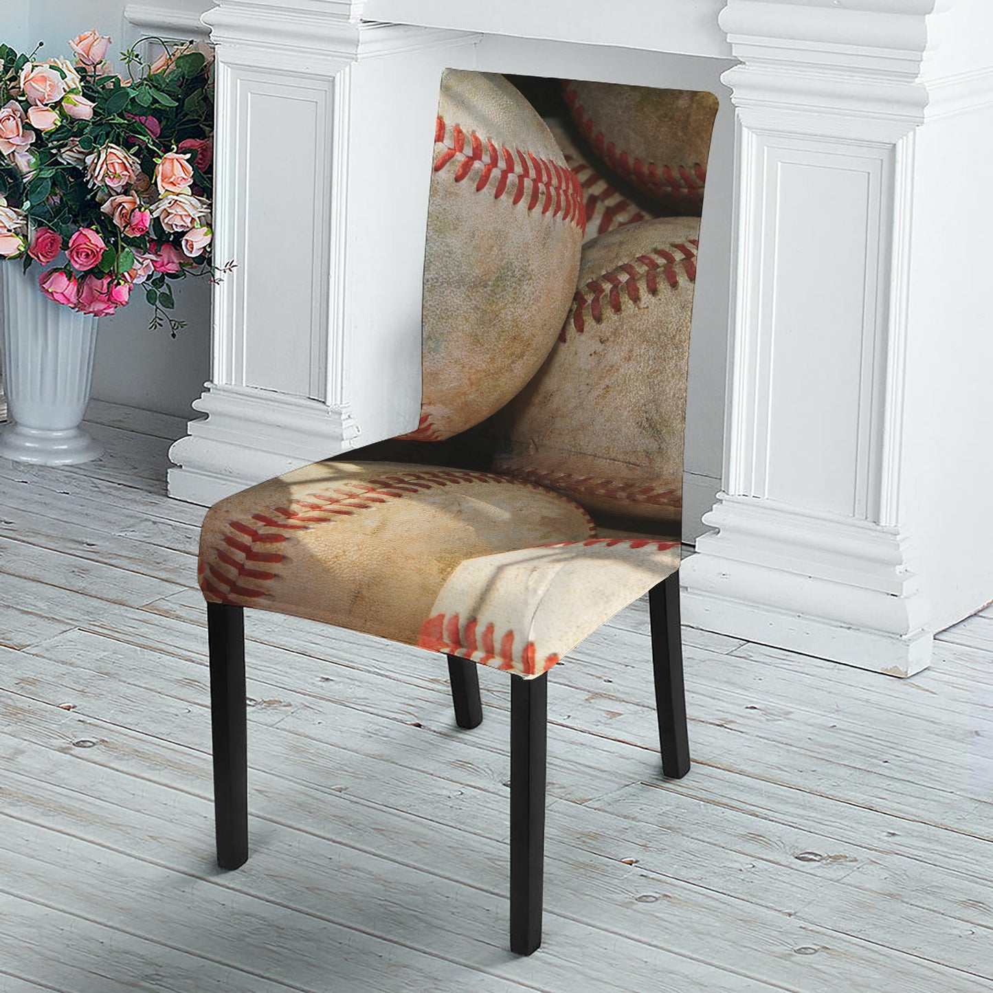 Grunge Baseballs Print Dining Chair Slipcover