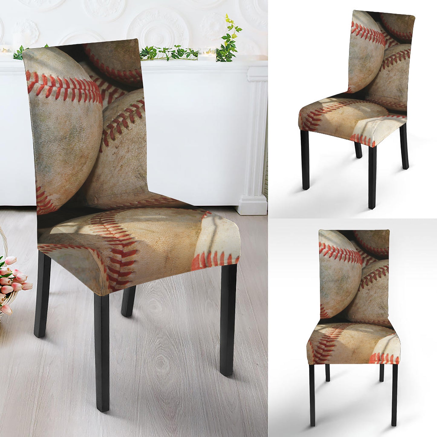 Grunge Baseballs Print Dining Chair Slipcover