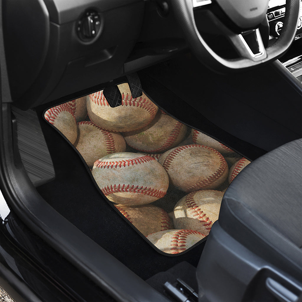 Grunge Baseballs Print Front and Back Car Floor Mats