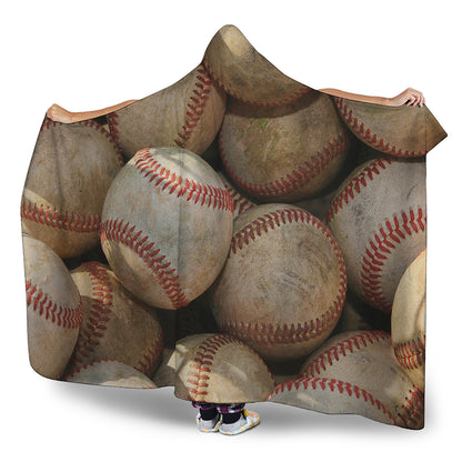 Grunge Baseballs Print Hooded Blanket