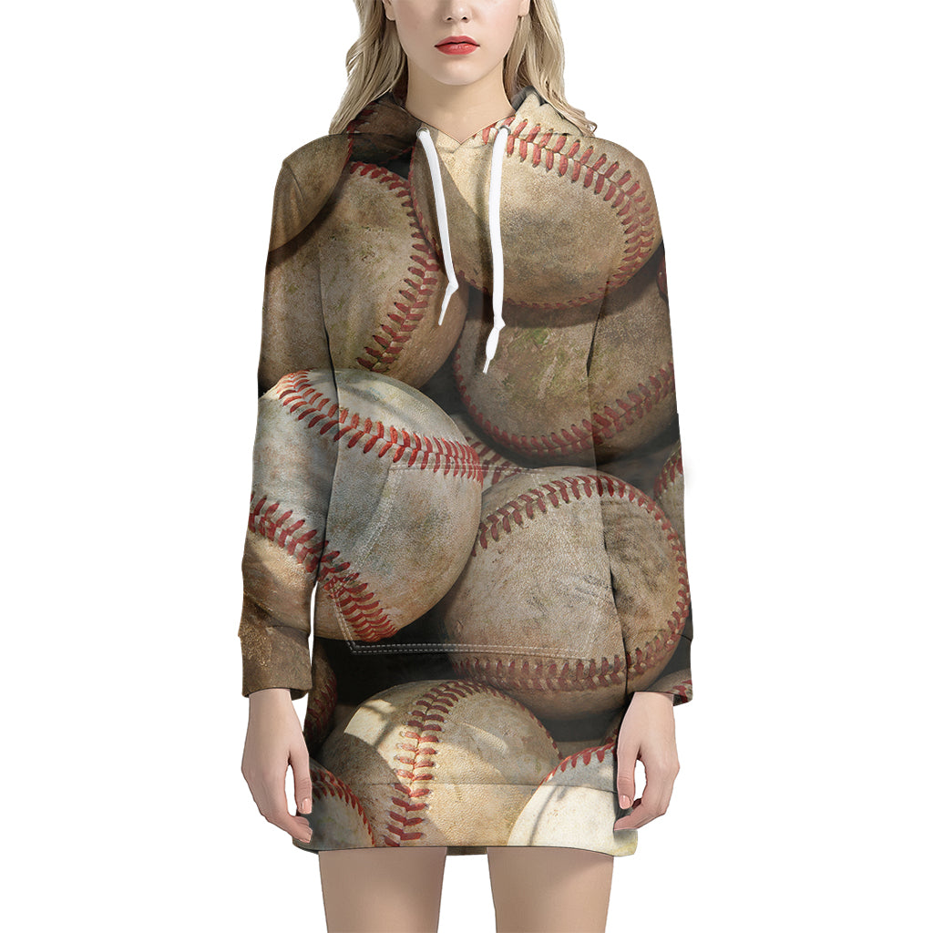 Grunge Baseballs Print Hoodie Dress