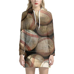 Grunge Baseballs Print Hoodie Dress