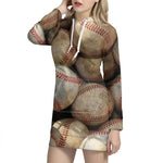 Grunge Baseballs Print Hoodie Dress