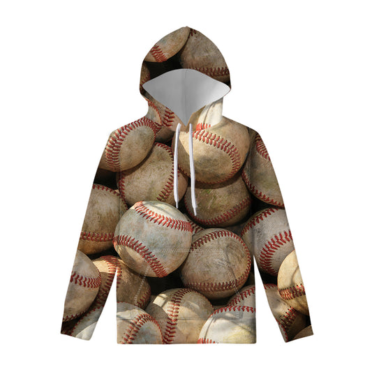 Grunge Baseballs Print Pullover Hoodie