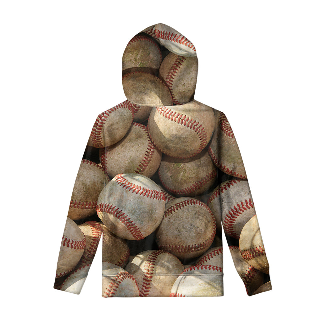 Grunge Baseballs Print Pullover Hoodie
